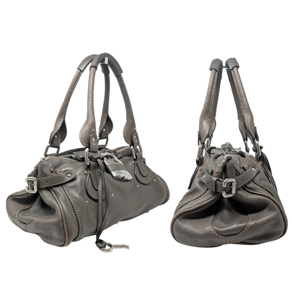 Chloé Vintage Paddington Satchel Mastic Gray Greige Grained Leather Lock and Key - Picture 2 of 16